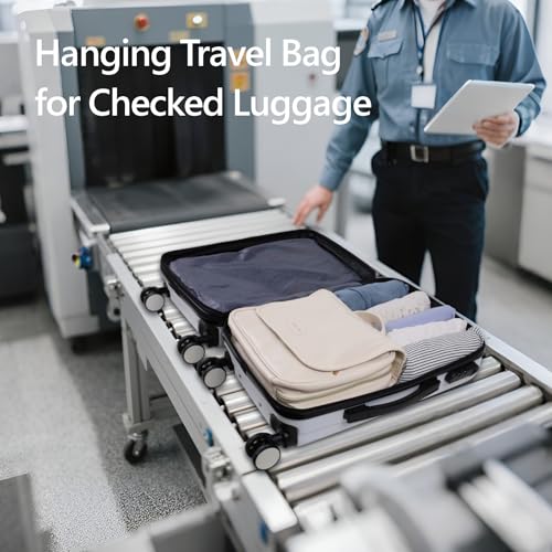 PACKISM Hanging Travel Bag for Traveling with Clear Makeup Bag - Soft Leather Waterproof Travel Toiletry Bag for Full-Sized Toiletries and TSA Approved Toiletry Bag, Off White (L)