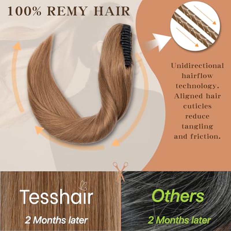 Claw Clip In Ponytail Extension, 100% Human Hair Ponytail Extension, No Tangle & Smooth, 115g, 18 Inch #Light Brown