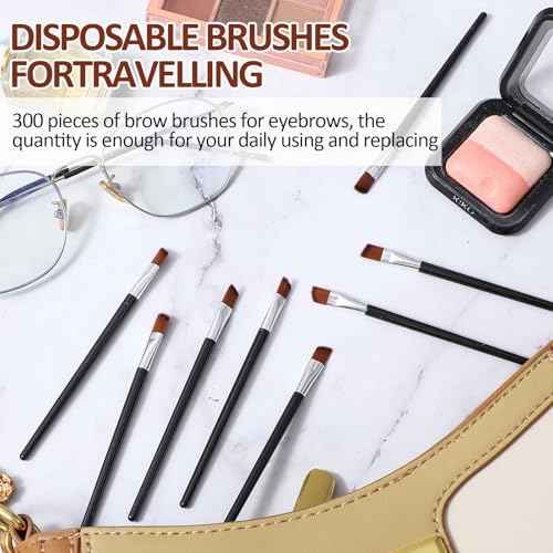 200 PCS Brow Tint Brush Multi Function Eyebrow Brush Cosmetic Brow Brushes for Eyebrows Portable Angled Eyebrow Brush Professional Brow Tint Brush Beauticians Supplies (Black)