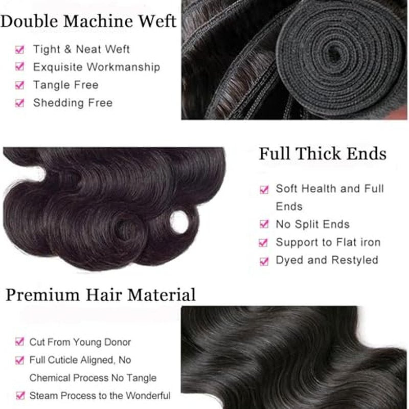 Human Hair Bundles 12A Body Wave Bundles Human Hair Unprocessed Brazilian Virgin 3 Bundle Weave Extensions Natural Black Color 20 22 24 Inch Bundles