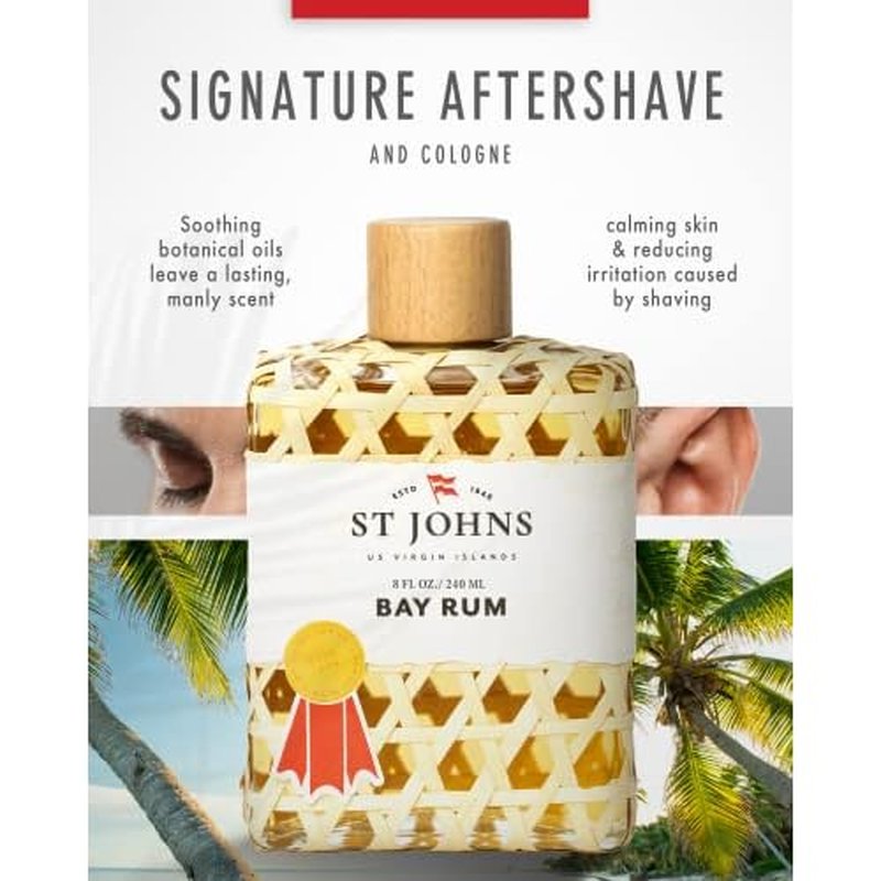 St. John Bay Rum Aftershave and Cologne | Made with Bay Leaves from The Virgin Islands | Bay Leaf After Shave Fragrance for Men | (8 oz Splash Bottle)