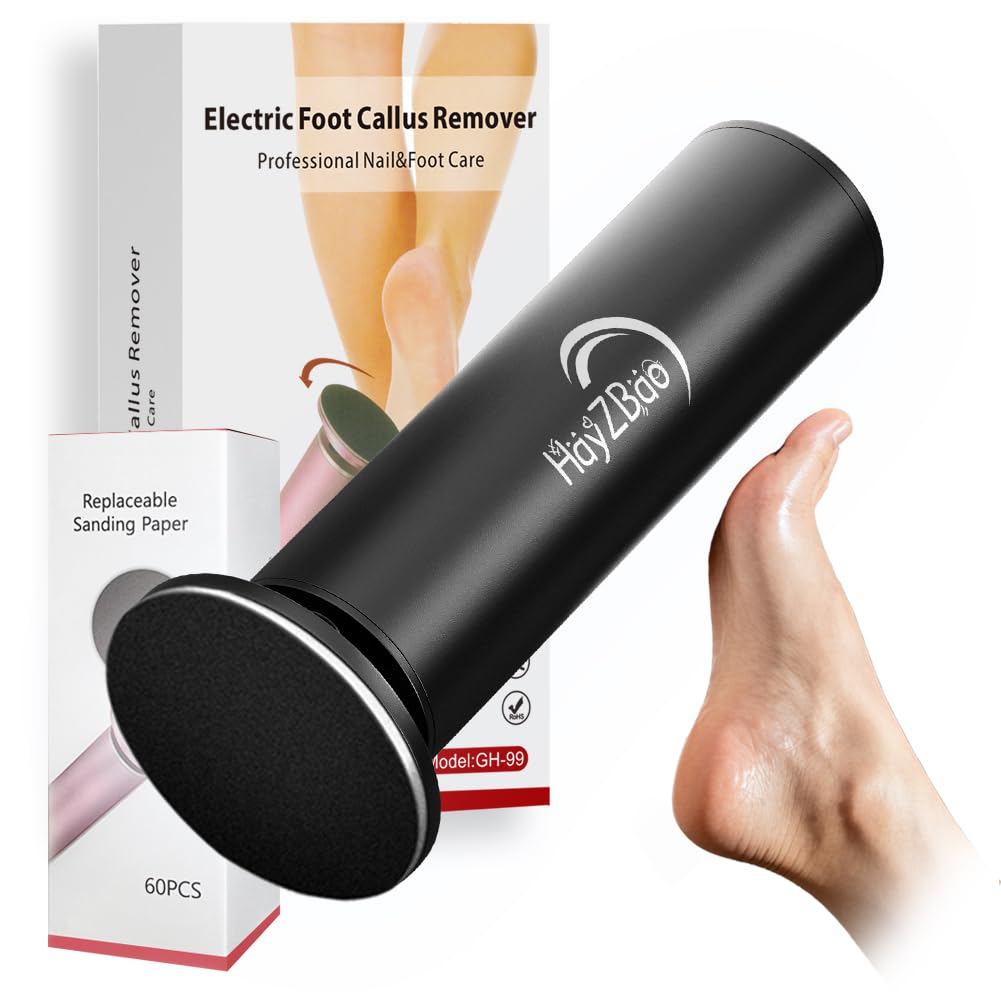 HayZBao Electric Foot Callus Remover - Electric Callus Remover for Feet,Foot Scrubber with 60 Pcs Sandpaper Discs,Professional Pedicure Tool for Dead Skin - Black