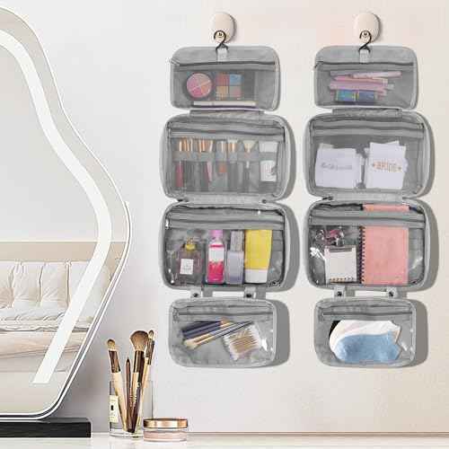 Travel waterproof folding toiletry bag, makeup bag, dry wet separation travel storage bag (gray)