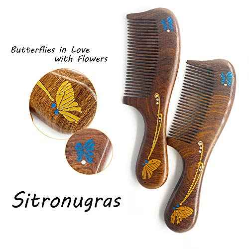 Wooden Comb, Natural Handmade Comb, Fine Teeth Sandalwood Comb for Wavy,Thick,Thin,hair, Straight hair, No Static No Snag Reduce Tangle Combs for Men Women Kids,Wooden Hair Comb with Handle
