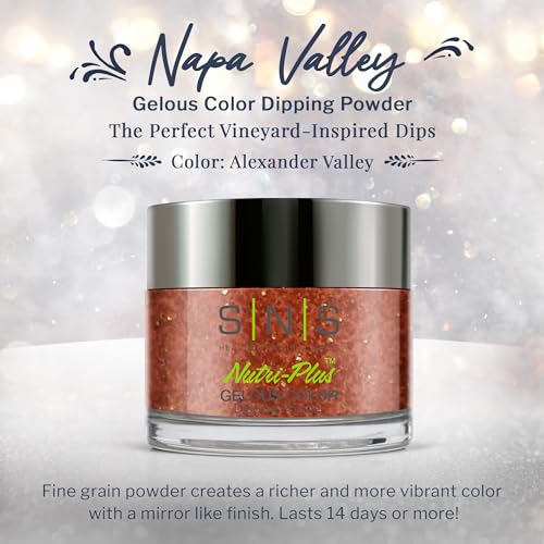 SNS Nail Dip Powder, Gelous Color Dipping Powder - Alexander Valley (Orange, Glitter) - Long-Lasting Dip Nail Color Lasts 14 Days - Low-Odor & No UV Lamp Required - 1oz