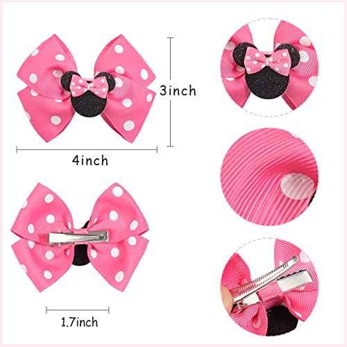 Qearl 16 Pcs Mouse Ears Bow Clips for Girls, Polka Dot Red Bows Theme Park Costume Party Decoration for Toddlers Girls in Pairs