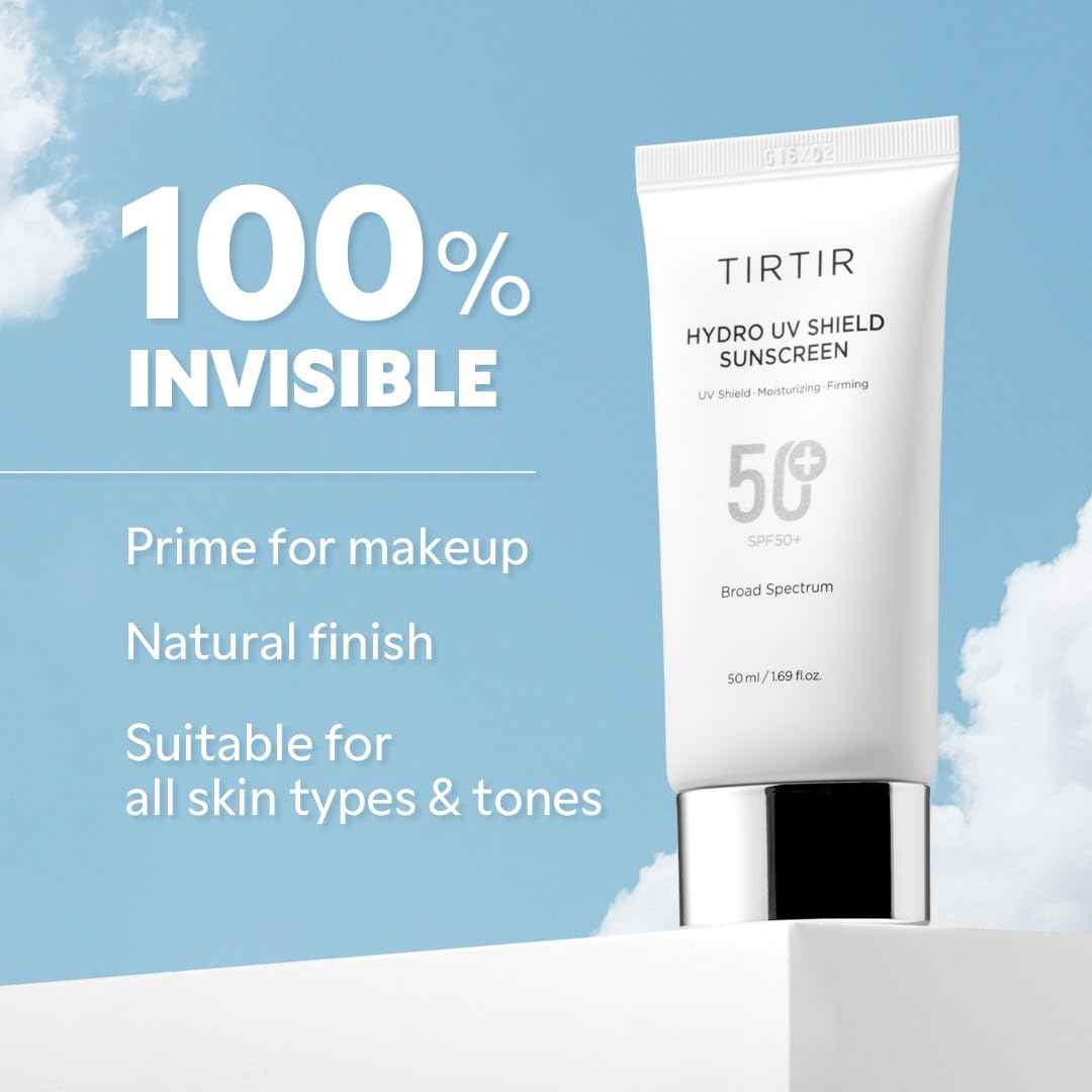 TIRTIR Hydro UV Shield Sunscreen | SPF 50+ Broad Spectrum UVA UVB Korean No White Cast Face Sunblock, 1.69 Fl Oz