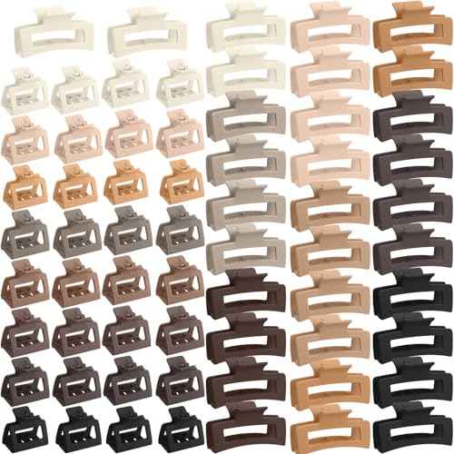 Cindeer 64 Pcs Medium Hair Claw Bulk Hair Clips Set Rectangle Claw Clips Matte Thin Clamps Accessories for Women Girls for Thick(3.35 Inch and 2 Inch,Matte Color)