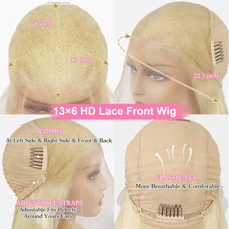 613 Lace Front Wig Human Hair 200 Density Blonde Wig Human Hair Body Wave 13x6 HD Transparent Lace Front Wigs Human Hair Pre Plucked 26 Inch Blonde HD Lace Frontal Wig Glueless Wig For Women