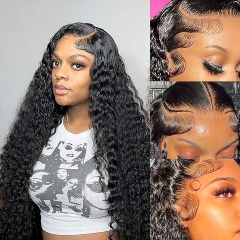 13x4 HD Lace Front Wigs Human Hair Pre Plucked with Baby Hair 180% Density Brazilian Virgin Hair Deep Wave Wig Glueless Human Hair Wigs for Black Women (natural color 22 inch)