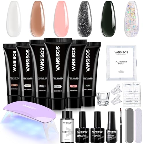 Poly Gel Nail Kit: 6 Clear Colors Poly Extension Gel Nail Starter Kits with Nail Lamp Complete Poly Gel Nail Kit Supplies for Beginners with Everything