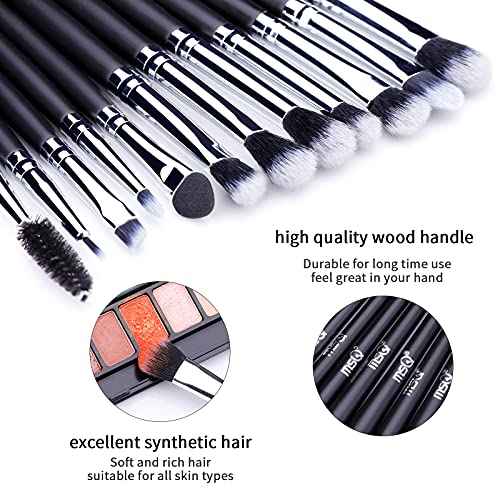 MSQ Eye Makeup Brushes 20pcs Eyeshadow Makeup Brushes Set with Soft Synthetic Hairs & Real Longer Wood Handle for Eyeshadow, Eyelash,Eyebrow, Eyeliner, Blending, Conclear(Black)