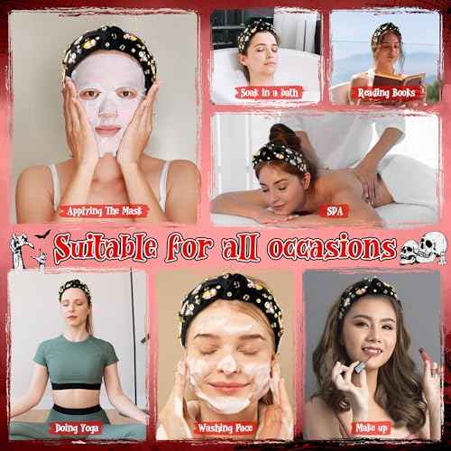 Halloween Christmas Headband for Women - Xmas Nightmare Spooky Ghost Knot Headbands Rhinestone Crystal Knotted Headband Embellished Wide Top Knot Hairbands Xmas Hair Accessories Outfits Party Gifts