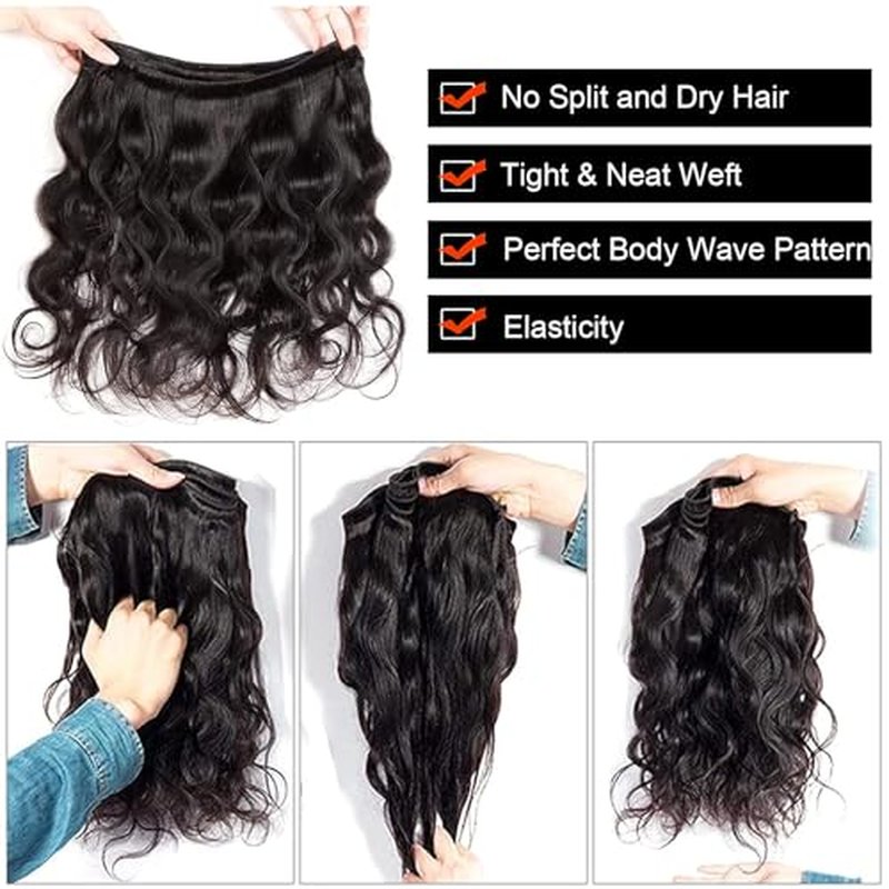 12A Human Hair Bundles 20 20 22 22 Inch Body Wave Bundles Human Hair Unprocessed Brazilian Quick Weave Hair 4 Bundles for Women Natural Color