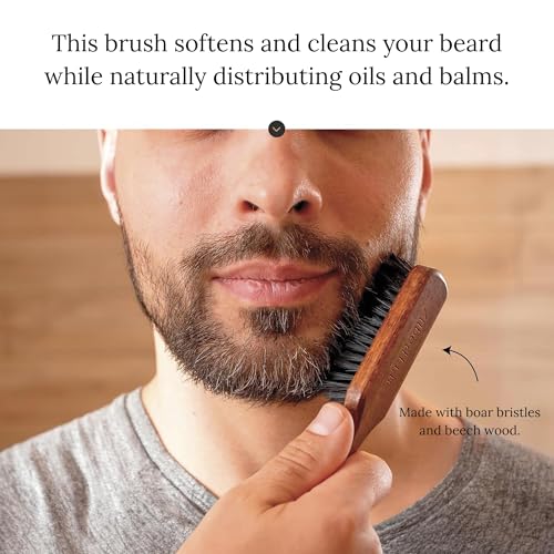 ZilberHaar - Beard Care Kit for Men - 1 Regular Beard Brush + 1 Beard Balm + 1 Moisturizing Cream - Stiff Boar Bristles and Beech Wood - Short to Medium Length Beards - Supplied in a Velvet Bag