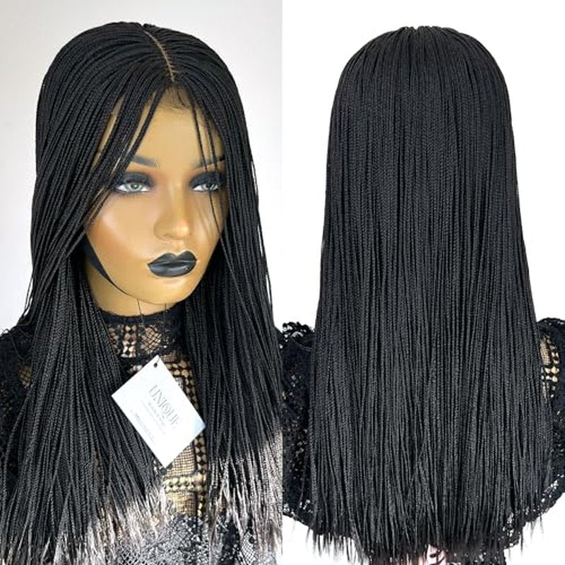 Micro Box Braids Wig, Handmade Box Braided Wigs, Braided Wig for Black Women, Glueless Braid Wigs, Premium Synthetic Box Braids - #1b (18 inches)