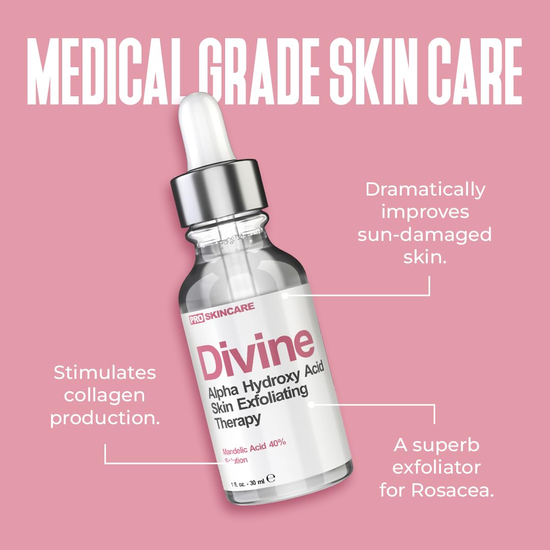 Mandelic Acid Clearing Serum for Acne Scars, Folliculitis, Aging Skin, Dark Spots - 40% Mandelic Acid Peel AHA Liquid Exfoliant, Clinical Grade Facial Peeling Solution