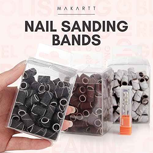Makartt Nail Drill Bits Sanding Bands - for Nail Drill #80#150#240 Grits 300Pcs File Sanding Bands Zebra Brown Professional Bits Set for Acrylic Nails Gel Manicures Pedicures Tools£¨Brown,Zebra,Black£©