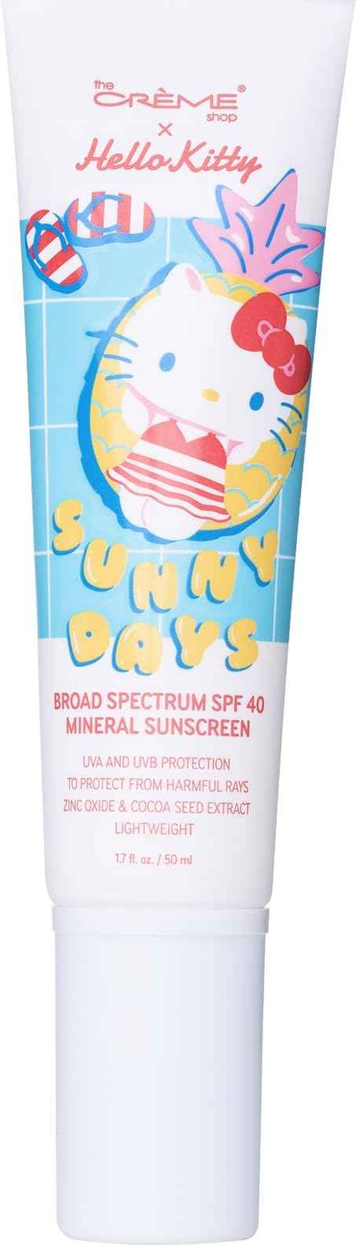 The Crème Shop x Hello Kitty Sunny Days Mineral SPF 40 Sunscreen, Korean Inspired Facial Sunscreen, 12.3% Zinc Oxide, Sanrio Collaboration, No White Cast, Soothing and Silky Formula, Sun Block