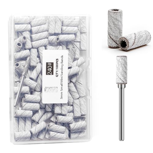 100pcs Nail Drill Bits Small Sanding Bands with Upgrade 3.1mm Mandrel Bit, 240 Extra Fine Grit Nail File Sanding Bands for Acrylic Nails Gel Removing Shaping Manicures and Pedicure(Zebra,240)