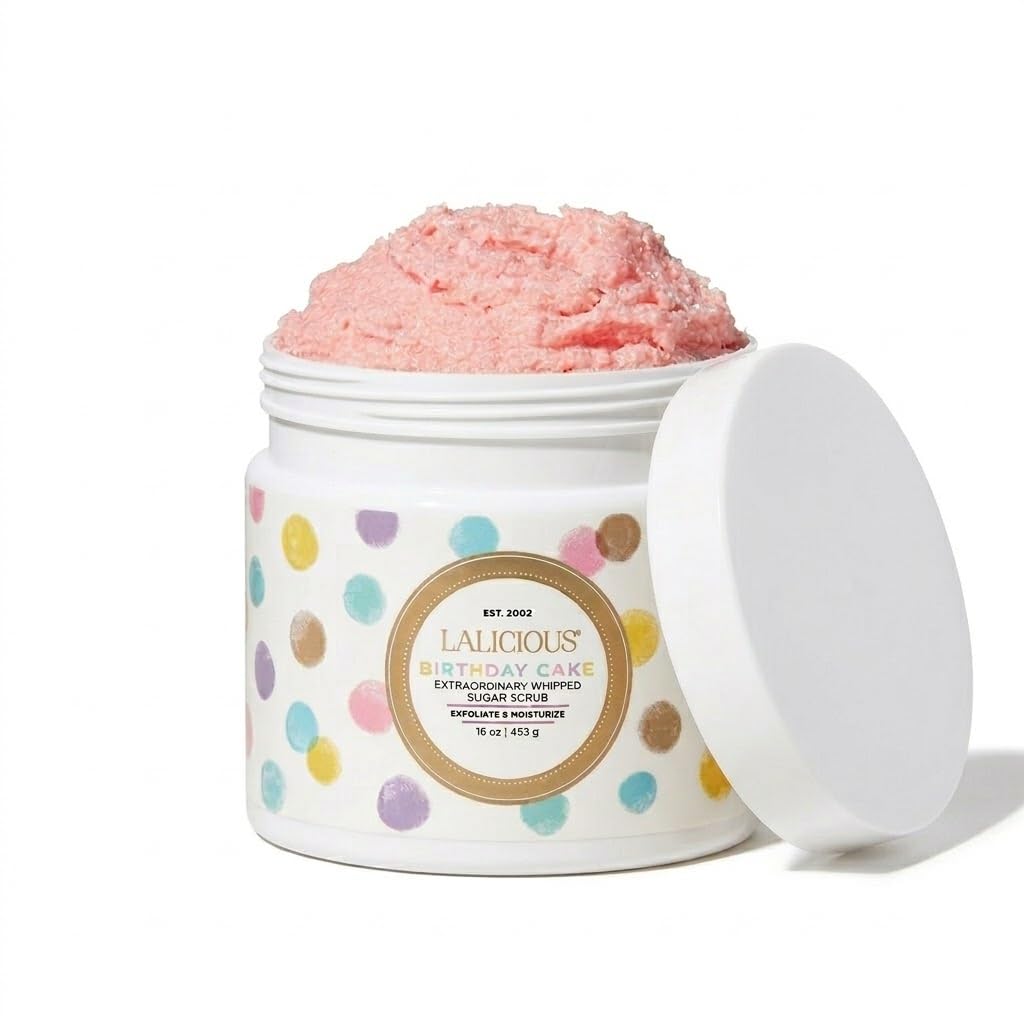 LALICIOUS Kiwi Krush Exfoliating Body Scrub, Moisturizing Whipped Exfoliator, Pre-Shave Scrub for Ingrown Hairs & Razor Bumps, Gently Buffs & Smooths Sensitive Skin | No Parabens | Large 16oz
