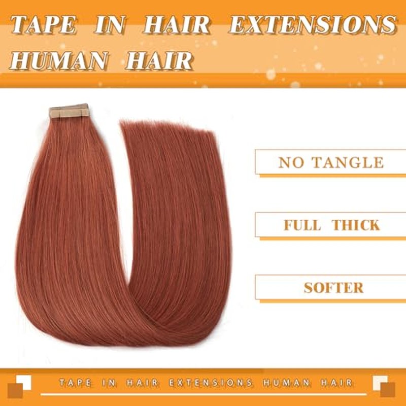 Tape in Hair Extensions Human Hair, Copper 40pcs 18 Inch 100% Remy Human Hair Straight Seamless Invisible Tape in Hair Extensions(350#, 18 Inch, 40pcs)