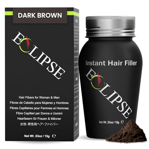 ECLIPSE Hair Fibers Dark Brown for Thinning Hair for Women & Men to Conceal Hair Loss in 15 Seconds - 100% Undetectable Hair Building Fibers, 15g