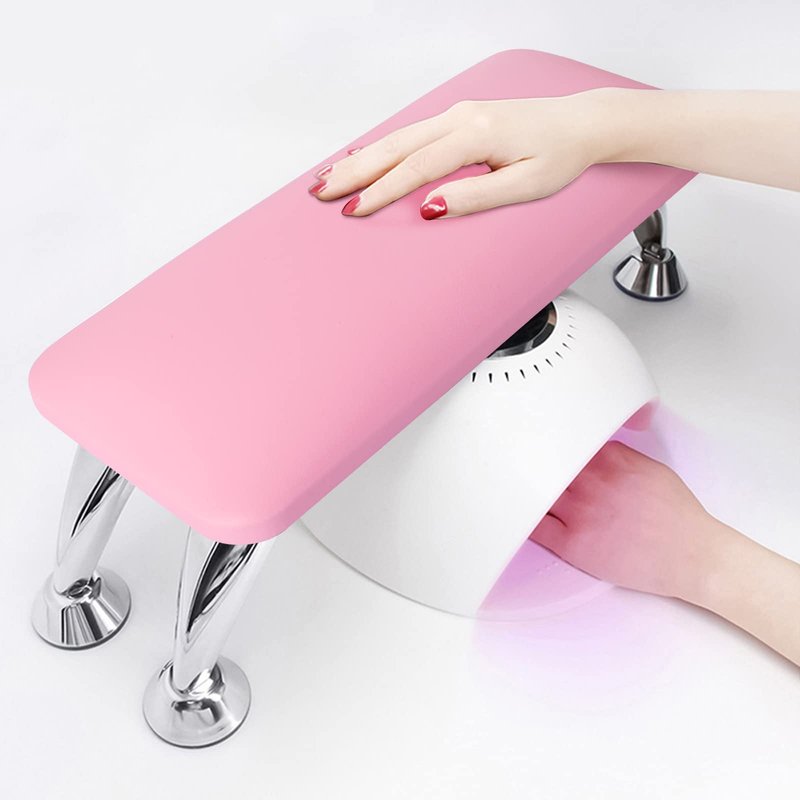 Arm Rest for Nails Tech, Easy Clean Nail Arm Rest, Reduce Back Pain for Nails Tech, Sturdy Support Armrest for Nails Fits UV LED Nail Lamp Underneath, Salon & Home Use (Pink)