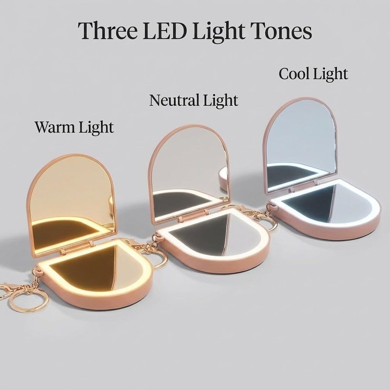 Compact Mirror Keychain - Lighted Travel Makeup Mirror with Dual Magnification | USB-Rechargeable, Terracotta
