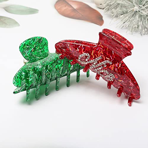 3Pcs Christmas Hair Claw Clips for Women Girls Green Gold Hair Clips Cute Rhinestone Red Hair Claws Christmas Hair Accessories