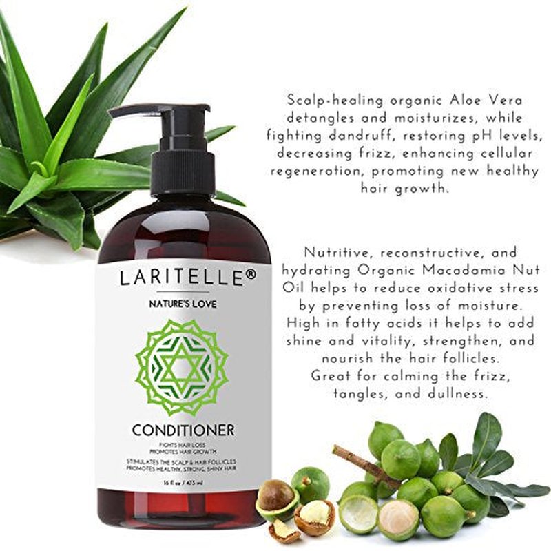 Laritelle Organic Shampoo 17 oz + Conditioner 16 oz | Prevents Hair Loss, Promotes Hair Growth | Organic Quinoa + Keratin + Rosemary, Ginger & Grapefruit | NO GMO, SLS, Gluten, Parabens, Phthalates
