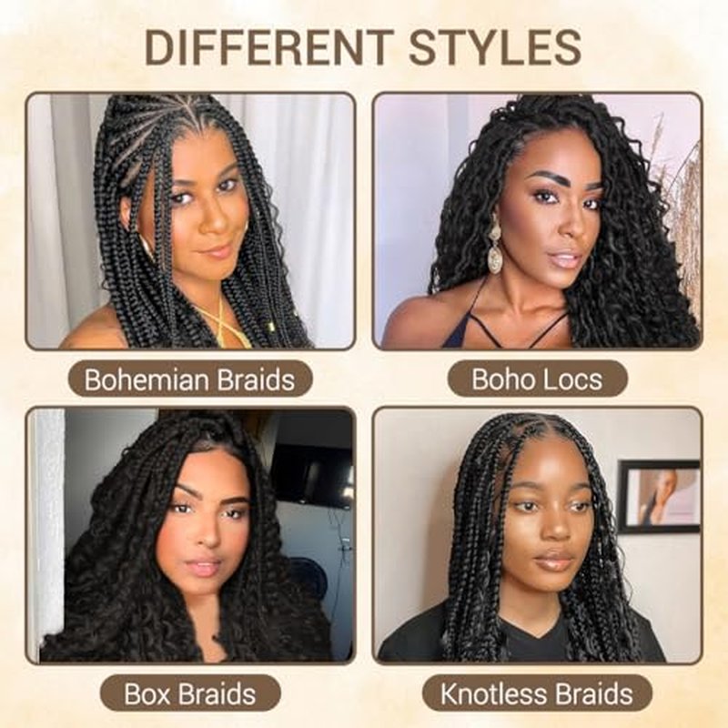 Human Braiding Hair for Boho Knotless Braids 3 Bundles 20 Inches 150g Deep Wave 10A Brazilian Virgin Human Bohemian Hair for Braiding Natural Black 1B