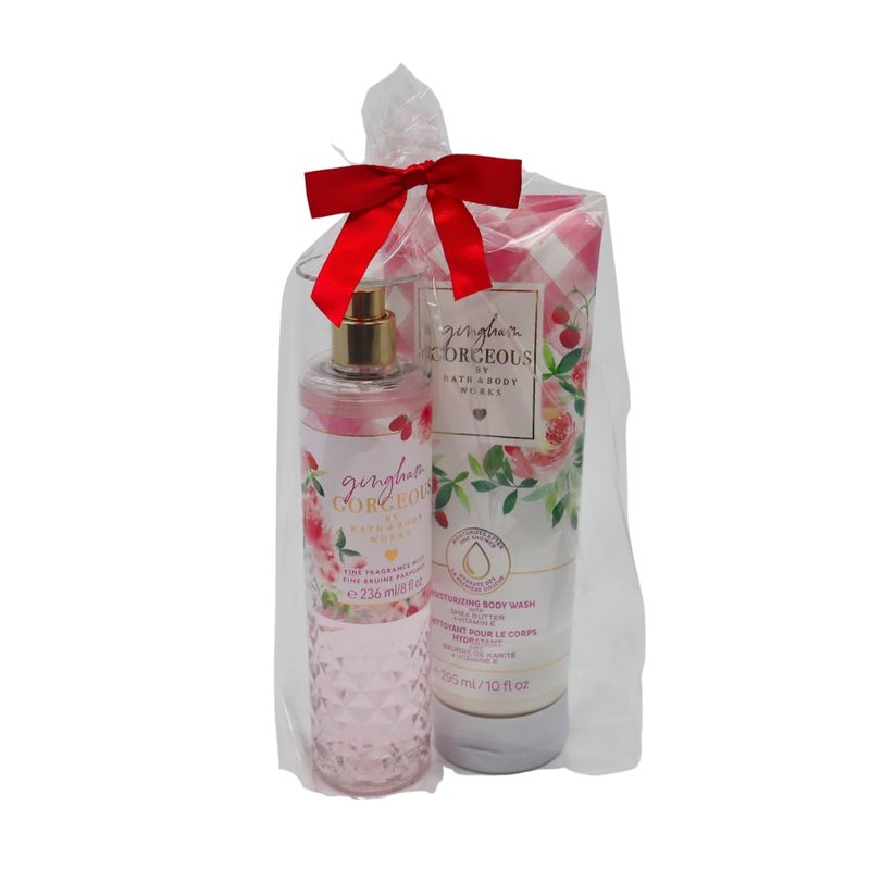 Bath & Body Works GINGHAM GORGEOUS Fine Fragrance Mist & Moisturizing Body Wash 2-piece Gift Set with a Red Bow for Holiday – Full Size