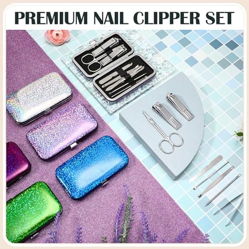 60 Pack Manicure Set Bulk Gifts Stainless Steel Nail Clipper Set with Case 8 in 1 Personal Pedicure Kit for Women Men Gifts for Christmas(Mix Color,Laser)