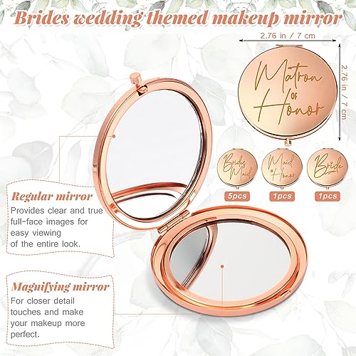24 Pieces Bridesmaid Proposal Gifts Wedding Makeup Bag Gift Set Includes 8 Bridesmaid Makeup Bags 8 Satin Hair Scrunchies 8 Bridesmaid Compact Mirrors(Fresh Pattern)