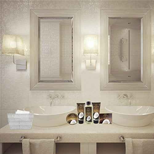 Mother's Day Spa Gift Baskets Bath and Body Set Refreshing Coconut Fragrance Lovestee - Bath and Body Gift Set Includes Shower Gel Body Lotion Body Scrub Body Butter Bath Salt and Loofah Scrubbed