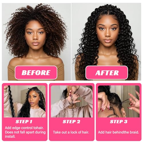 Human Braiding Hair for Boho Braids, 100 Percent Wet and Wavy Human Hair for Boho Knotless 12A Deep Wave Boho Human Braiding Hair Curly Hair Extensions 100g 2 Bundles Natural Color