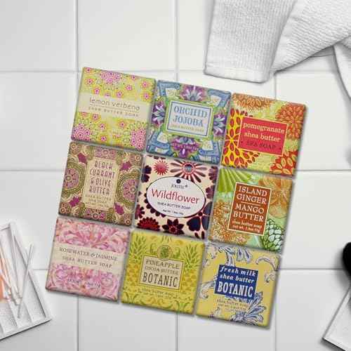 Jolitee French Milled Botanical Soap Sampler Set of 9 - Individually Wrapped Vegetable-Based Mini Soaps with Essential Oils, Shea Butter, and Natural Extracts (Floral Favorites - White Box)