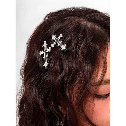 HAQUIL 4PCS Cross Hairpins, Goth Gothic Hairclips, Punk Hair Clips, Hair Barrettes, Jewelry Charm Accessories for Women and Girls