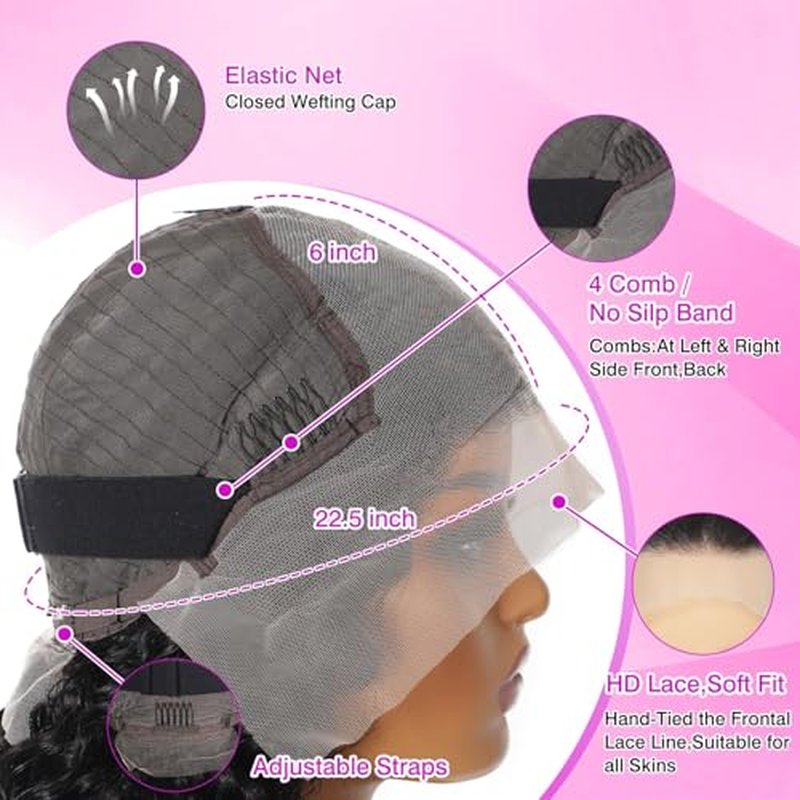 Deep Wave Lace Front Wigs Human Hair 13x6 HD Transparent Lace Front Wigs Human Hair 200% Density Deep Curly Human Hair Wig Pre Plucked Deep Wave Frontal Wigs Natural Color 24 Inch