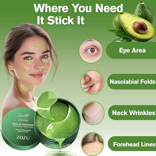 Nourishing Avocado Eye Patches 2-Pack 120 PCS, Collagen Eye Mask for Anti-oxidation and Hydration, Under Eye Patches Suitable for Both Men and Women