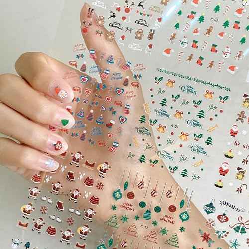 Christmas Nail Art Stickers 30 Sheets Christmas Nail Decals 3D Self Adhesive Santa Claus Elk Snowman Christmas Tree Nail Art Supplies Winter Nail Stickers for Women DIY Acrylic Nail Decorations