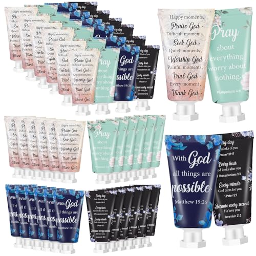 48 Pcs Christian Hand Cream Bulk for Women Breast Cancer Awareness Gifts Christian Gifts in Bulk Bible Mini Travel Size Lotion for Skin Dry Bible Verse Hand Lotion for Mom Grandma Christmas Holiday