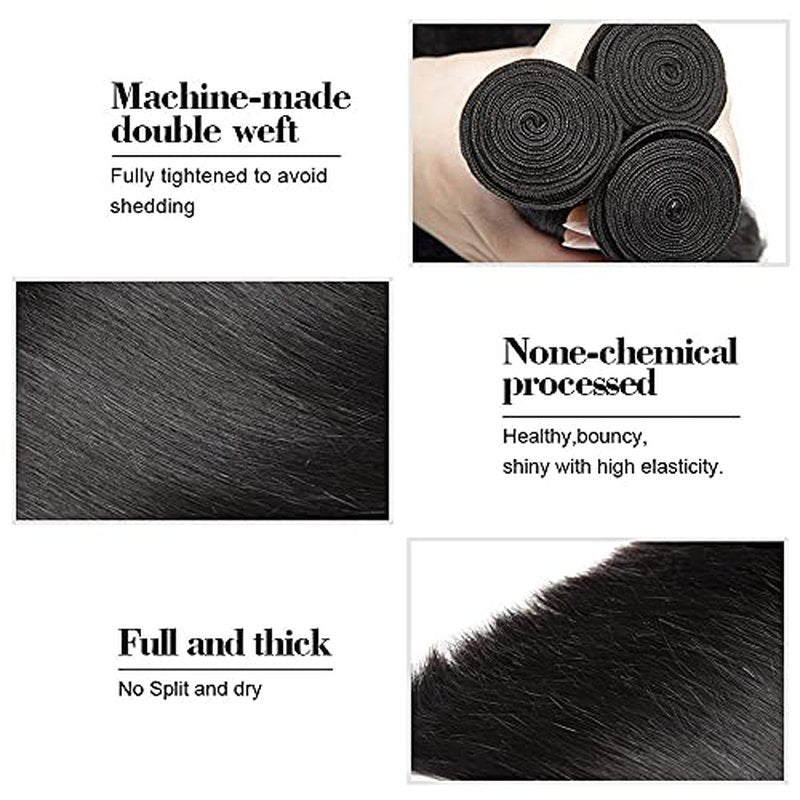 Natural Black Straight Bundles Human Hair Unprocessed Virgin 3 Bundles 16 18 20 Inch Straight Bundle Human Hair Extensions 50 Gram Per Bundle