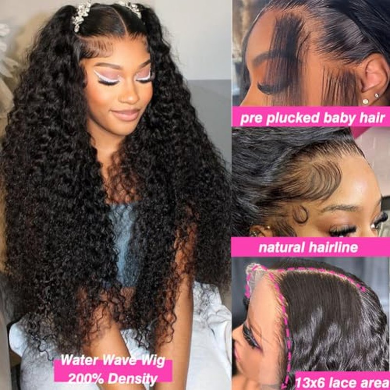 Water Wave 13x6 HD Lace Front Wigs Human Hair Pre Plucked 200 Density Deep Part Curly Wig for Women with Baby Hair Water Wave Frontal Wigs Human Hair 22 Inch