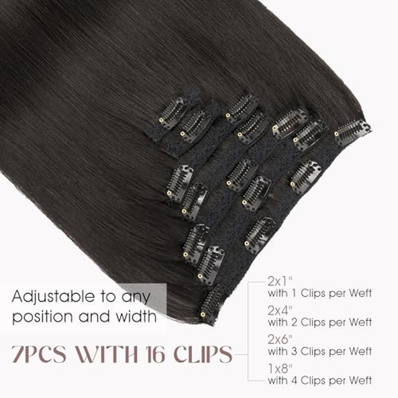 Elailite Clip in Hair Extensions Real Human Hair, Remy Hairpieces for Women, 7PCS Lace Weft Full Head, 20 Inch 120g Natural Black