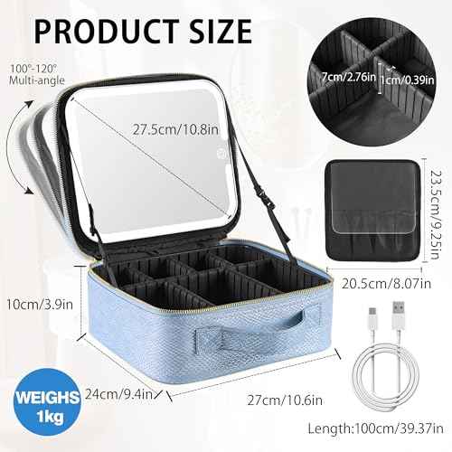 Portable Travel Makeup Bag with Mirror and Light - 3 Colors,Adjustable Brightness Spacious Cosmetic Organizer,Mermaid Shine Blue