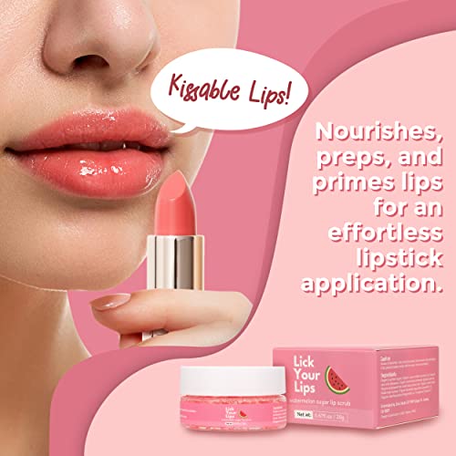 Watermelon Sugar Lip Scrub for Women Dry, Cracked and Dark Lips ? Lip Scrubber Exfoliator and Organic Lip Scrubs Exfoliator and Moisturizer with Lip Brush ? Vegan, Cruelty-Free Lip Care Products (20g)
