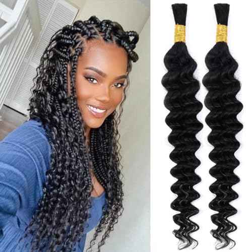 Selina Human Braiding Hair 2 Bundle Loose Deep Human Hair Bulk Micro Braiding Hair Human Hair Deep Wave Bulk Human Hair For Braiding Natural Black Color (100g Loose Deep, 20inch)