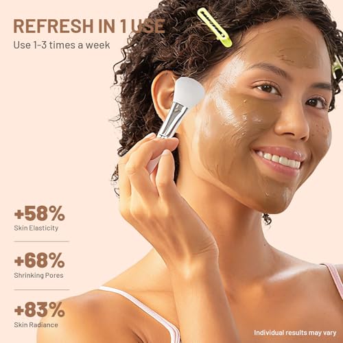 Large Pore Minimize Clay Mask, Mud Facial Mask with Sea Silt & HA - Canada Glacial Clay for Cleansing - Tightening - Pore-Purifying with Brush - Glass Skin Care Gift for Women Men, Red, 5.3 oz